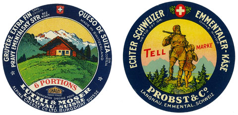 Etikety ze zaniklých švýcarských sýráren